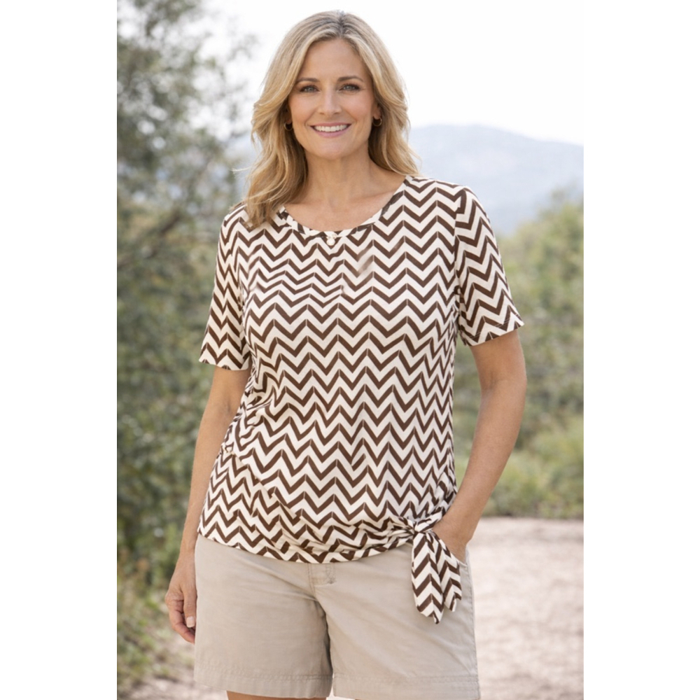 Women's Chico's Short Sleeve Brown & White Chevron Tee (US S / Chicos 0)